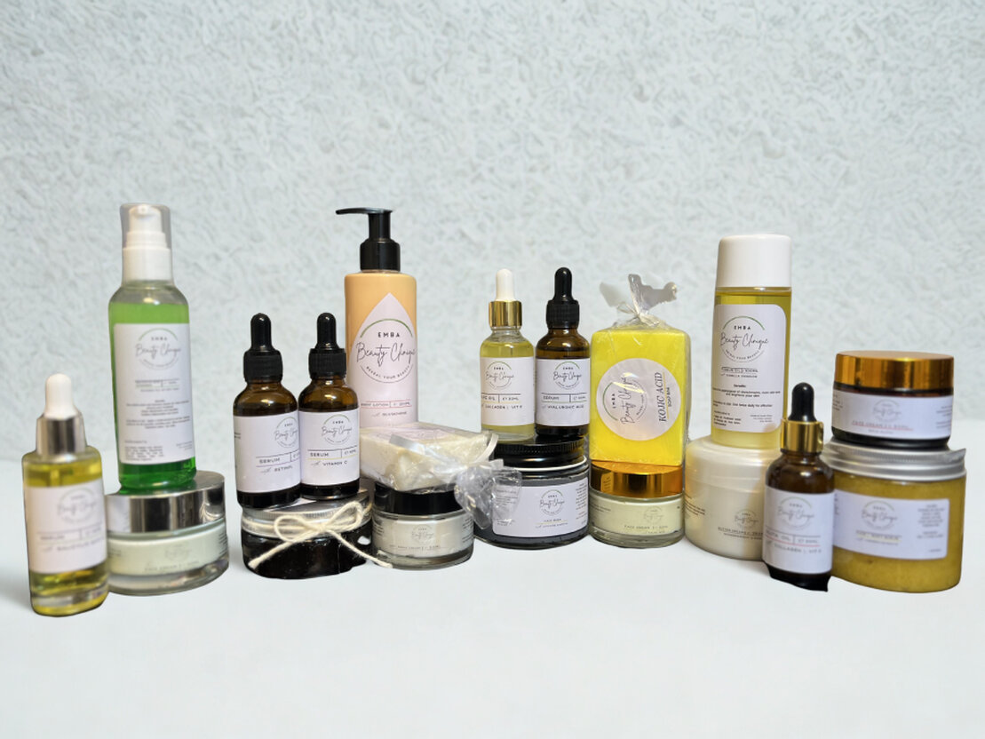 Display of professional skincare products in a clinic