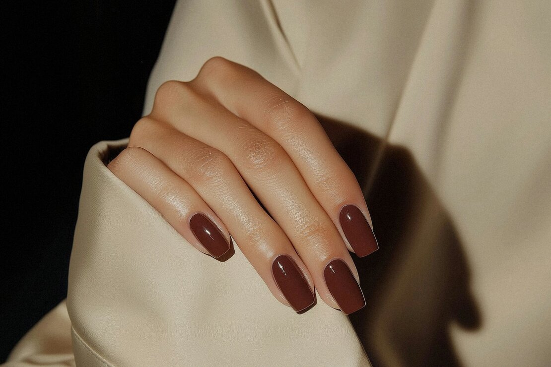 Close-up of elegant gel manicure at a nail bar